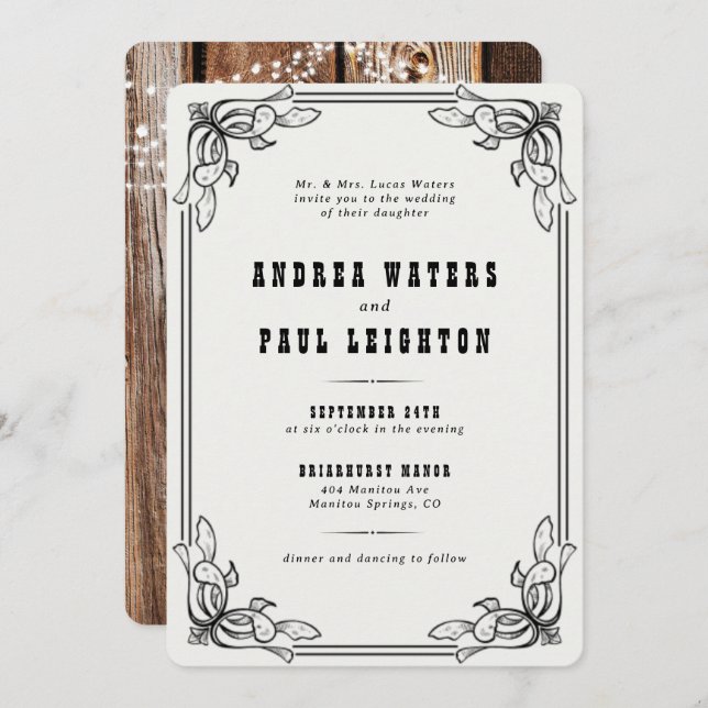 Vintage Rustic Elegant Wedding Invitation (Front/Back)