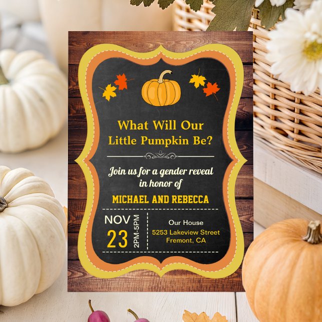 Vintage Rustic Fall Autumn Pumpkin Gender Reveal Invitation (Creator Uploaded)