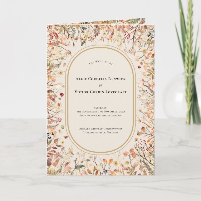 Vintage Rustic Fall Beige Wedding Folded Programme (Front)