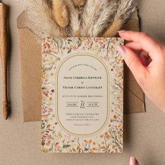Vintage Rustic Fall Beige Wedding Invitation