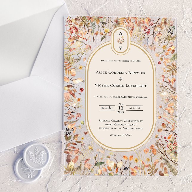 Vintage Rustic Fall Beige Wedding Monogram Acrylic Invitations (Creator Uploaded)