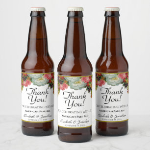Vintage Rustic Fall Floral Wedding Thank You Beer Bottle Label