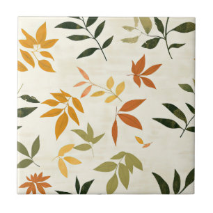 Vintage Rustic Fall Leaves in Gold and Green Tones Tile