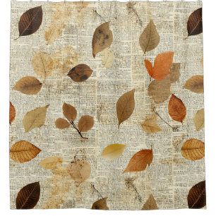 Vintage Rustic Fall Leaves in Warm Yellow Brown Shower Curtain