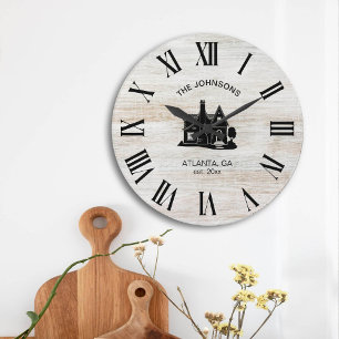 Vintage Rustic Family Name Large Clock