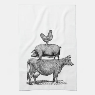 Vintage Rustic Farm Animals Kitchen Tea Towel