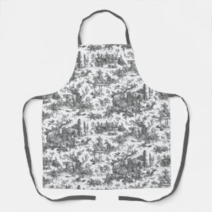 Vintage Rustic Farm French Toile-Black & White Apron