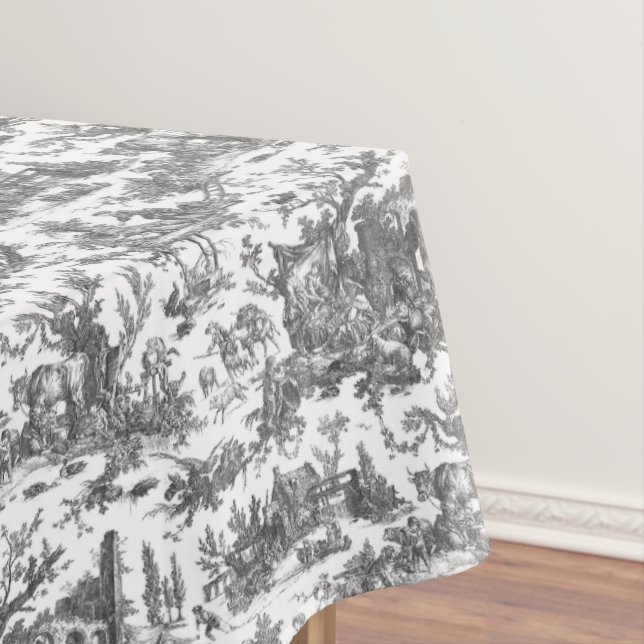Vintage Rustic Farm French Toile-Black & White Tablecloth (In Situ)