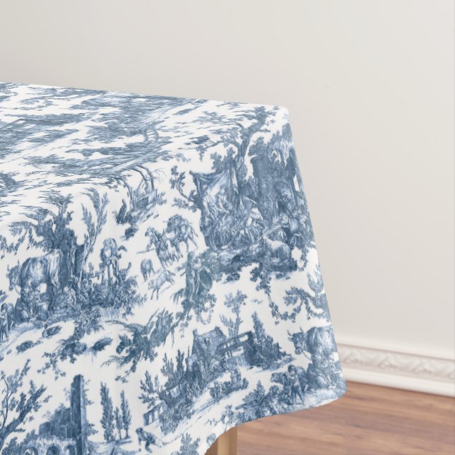 Vintage Rustic Farm French Toile-Blue & White Tablecloth (In Situ)