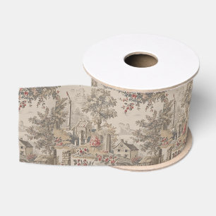  Vintage Rustic Farm French Toile Floral pattern Grosgrain Ribbon