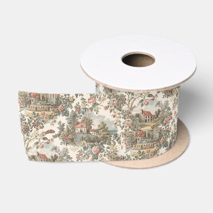  Vintage Rustic Farm French Toile Floral pattern Satin Ribbon