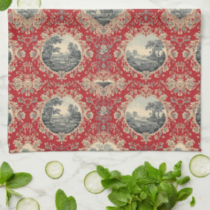 Vintage Rustic Farm French Toile Floral pattern Tea Towel