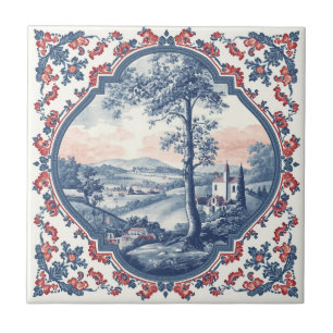Vintage Rustic Farm French Toile Floral pattern Tile