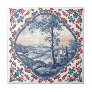 Vintage Rustic Farm French Toile Floral pattern Tile