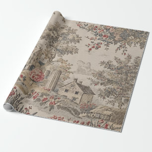 Vintage Rustic Farm French Toile Floral pattern Wrapping Paper