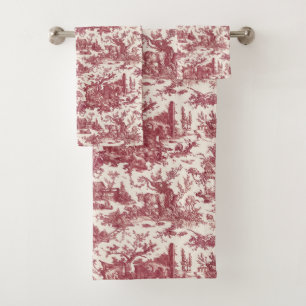 Vintage Rustic Farm French Toile-Red & Tan Bath Towel Set