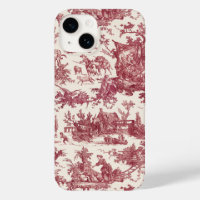 Vintage Rustic Farm French Toile-Red & Tan