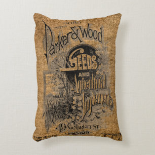 Vintage Rustic Faux Burlap Seed Bag Template Decorative Cushion