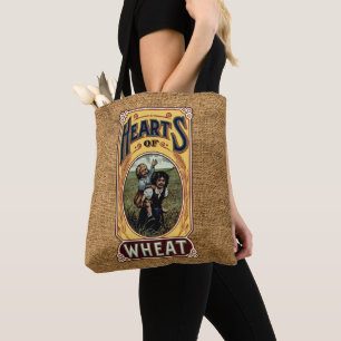 Vintage Rustic Faux Burlap Wheat Label Template Tote Bag