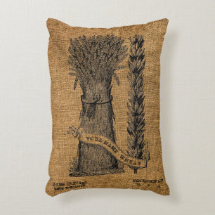 Vintage Rustic Faux Burlap Wheat Sack Template 2 Decorative Cushion
