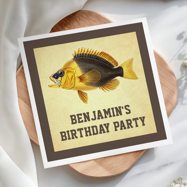 Vintage Rustic Fishing Birthday Party Paper Napkin (Creator Uploaded)