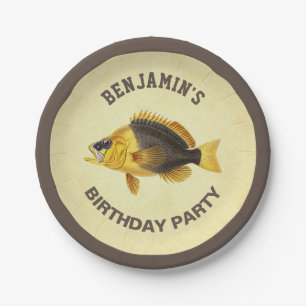 Vintage Rustic Fishing Birthday Party Paper Plate