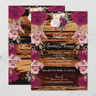 Vintage Rustic Flora Red Pink Bridal Shower 2 Invitation