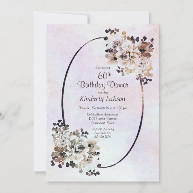 Vintage Rustic Floral 60th Birthday Dinner Invitation (Front)