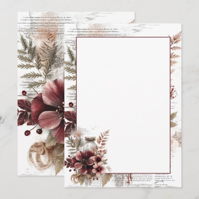 Vintage Rustic Floral Blank Wedding  Invitation (Front/Back)