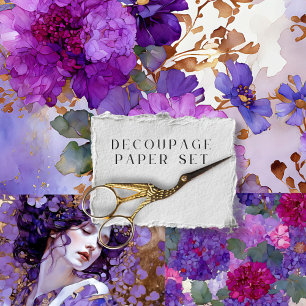 Vintage Rustic Floral Botanical Decoupage Wrapping Paper Sheet