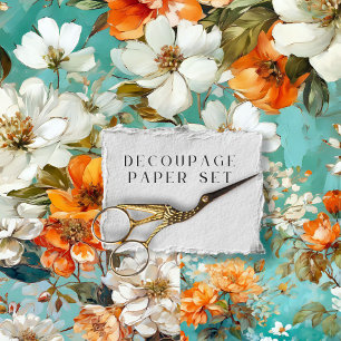 Vintage Rustic Floral Botanical Decoupage Wrapping Paper Sheet
