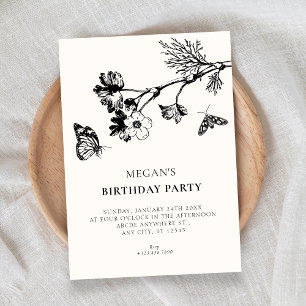 Vintage rustic floral branch birthday invitation