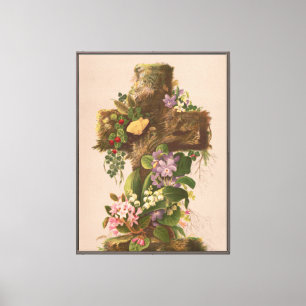 Vintage Rustic Floral Cross, Easter Card, Canvas Print