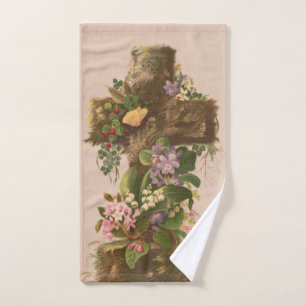 Vintage Rustic Floral Cross, Easter Card, Hand Towel