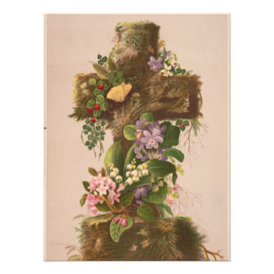 Vintage Rustic Floral Cross, Easter Card, Photo Print