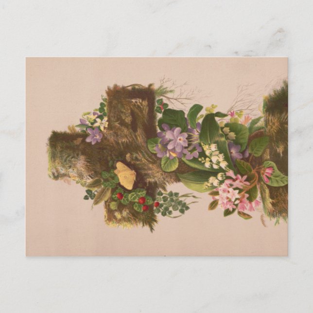 Vintage Rustic Floral Cross, Easter Card, Postcard (Front)