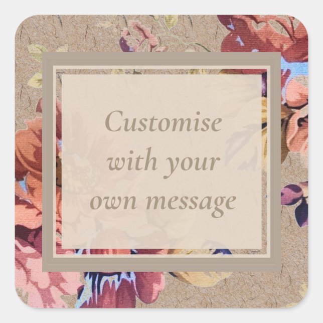 Vintage Rustic Floral Custom Text Square Sticker (Front)