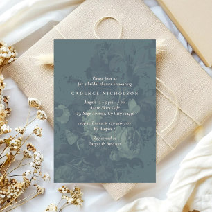 Vintage Rustic Floral Dusky Teal Bridal Shower Invitation
