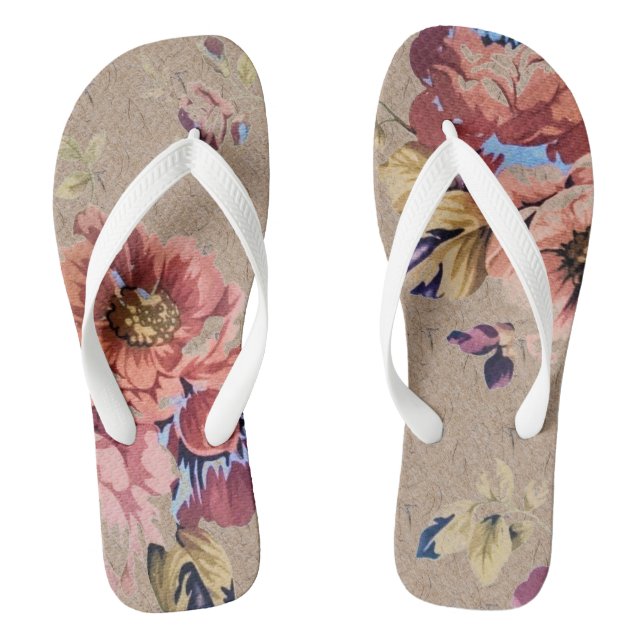 Vintage Rustic Floral Flip Flops (Footbed)