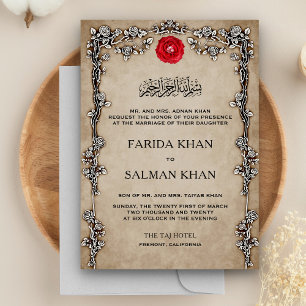Vintage Rustic Floral Frame Islamic Muslim Wedding Invitation