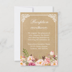 Vintage Rustic Floral Kraft   Wedding Reception Invitation