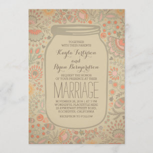 Vintage Rustic Floral Mason Jar Wedding Invitation