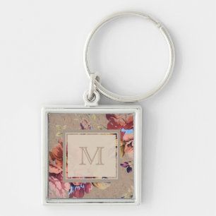 Vintage Rustic Floral Monogram Key Ring