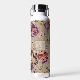 Vintage Rustic Floral Monogram Water Bottle