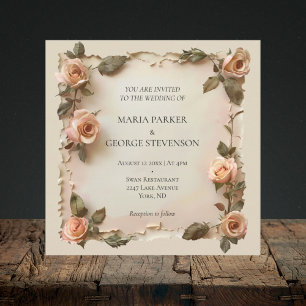 Vintage rustic floral old paper wedding invitation