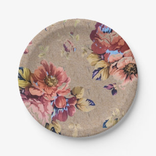 Vintage Rustic Floral Paper Plate