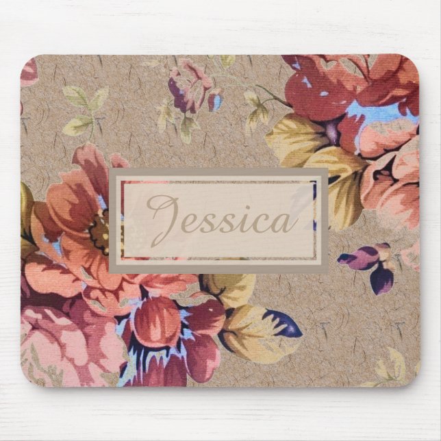 Vintage Rustic Floral Personalised Mouse Mat (Front)