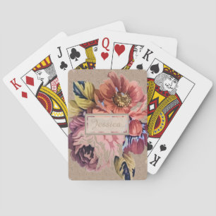 Vintage Rustic Floral Personalised Playing Cards