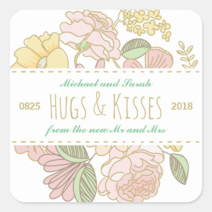 Vintage Rustic Floral Spring Wedding Favour Sticke Square Sticker