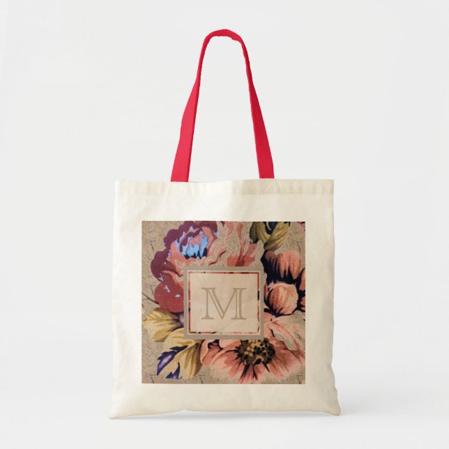 Vintage Rustic Floral Tote Bag (Front)
